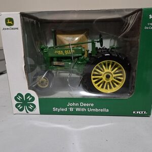 John Deere Green and Yellow Styled 'B' Toy Tractor with Umbrella